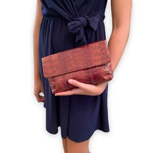Vintage Margolin genuine snakeskin clutch brown paneled envelope exotic leather